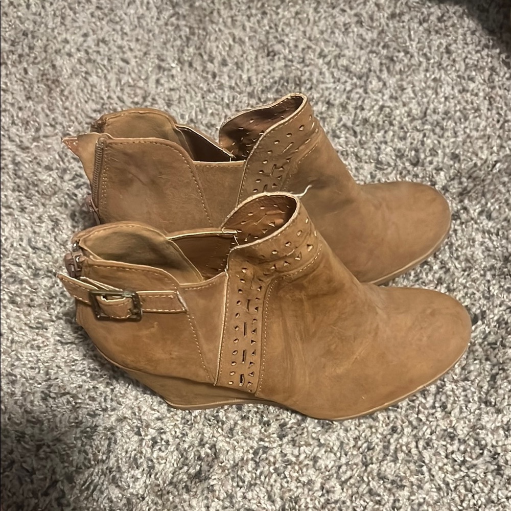 Maurices Tan Ankle Booties with Buckle Strap
